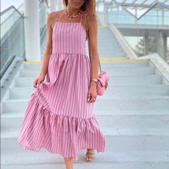 💗SALE💗 Zara Pink Striped Strappy Maxi Poplin Dress - Picture 17 of 17